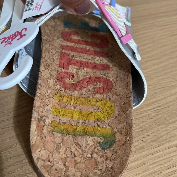 Justice Girls Size 5 Slip On Footbed Sandal Slide New Multicolor - Picture 11 of 12